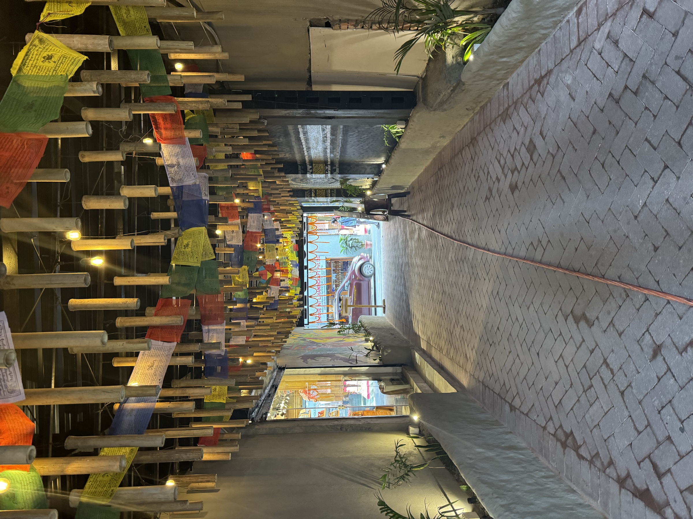 A lane of the old city under flags