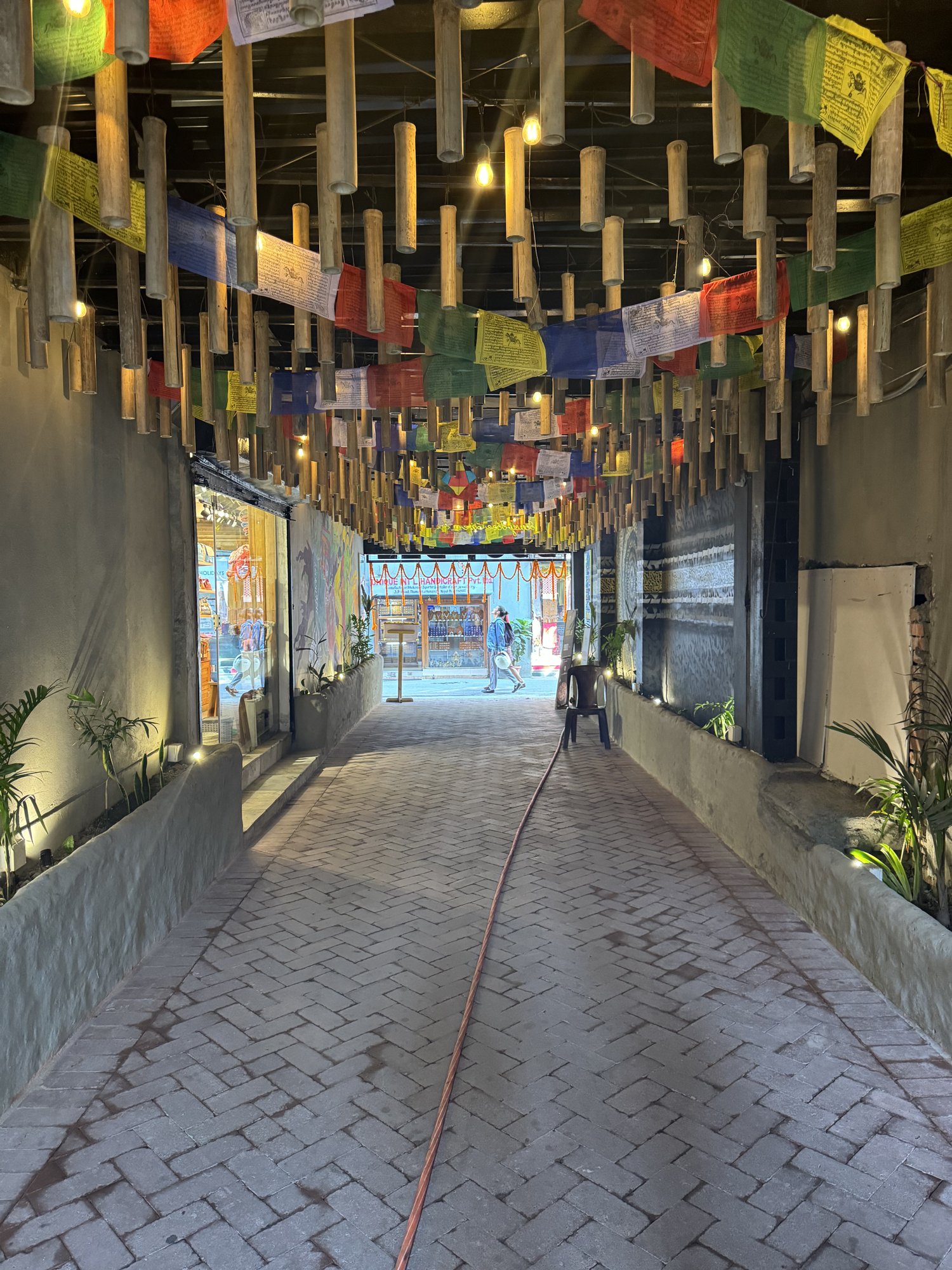 A Kathmandu lane strung with prayer flags